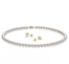 5-6mm di Perle Acqua Dolce Parure en Collana e orecchini Bianco
