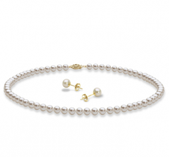 5-6mm AAA Quality di Perle Acqua Dolce Parure in Collana e orecchini Bianco