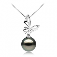 11-12mm Di Tahiti Pendente en Perla Nera Farfalla Nero