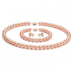 7-8mm di Perle Acqua Dolce Parure en Rosa