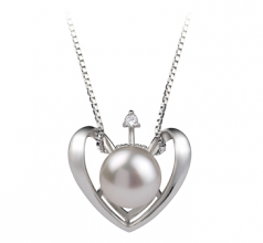 9-10mm di Perle Acqua Dolce Pendente en Cuore Bianco