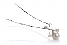 7-8mm di Perle Acqua Dolce Pendente en Imperatrice Bianco
