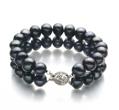 8-9mm di Perle Acqua Dolce Bracciale en Nero