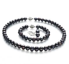 8-9mm di Perle Acqua Dolce Parure en Kaitlyn Nero