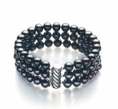 6-7mm di Perle Acqua Dolce Bracciale en Medina Nero