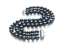 6-7mm di Perle Acqua Dolce Bracciale en Medina Nero