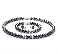 7.5-8.5mm di Perle Acqua Dolce Parure en Nero