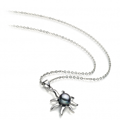 7-8mm di Perle Acqua Dolce Pendente en Nina Nero