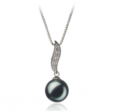 9-10mm di Perle Acqua Dolce Pendente en Alice Nero