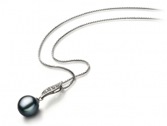 9-10mm di Perle Acqua Dolce Pendente en Alice Nero