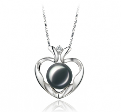 9-10mm di Perle Acqua Dolce Pendente en Marlina Cuore Nero