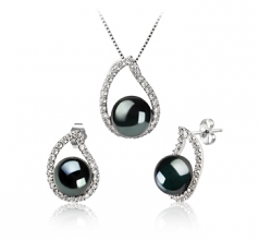 9-10mm di Perle Acqua Dolce Parure en Isabella Nero