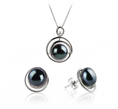 9-10mm di Perle Acqua Dolce Parure en Kelly Nero