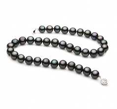 9.5-10.5mm di Perle Acqua Dolce Collana en Nero