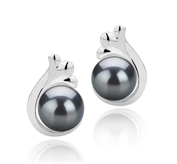 7-8mm di Perle Acqua Dolce Orecchini en Bikita Nero