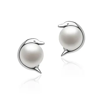 5-6mm di Perle Acqua Dolce Orecchini en Delfino Bianco