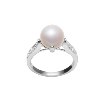 8-9mm di Perle Acqua Dolce Anello en Erica Bianco