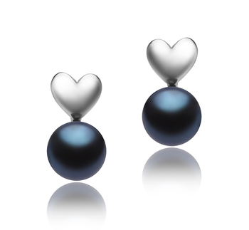 8-9mm AAA Quality di Perle Acqua Dolce Orecchini in Cuore Nero