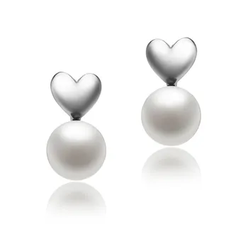 8-9mm di Perle Acqua Dolce Orecchini en Cuore Bianco