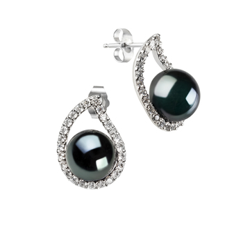 9-10mm di Perle Acqua Dolce Orecchini en Isabella Nero