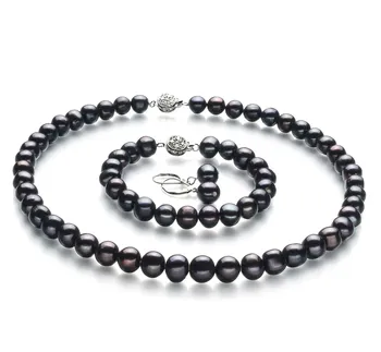 8-9mm di Perle Acqua Dolce Parure en Kaitlyn Nero