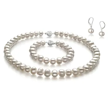 8-9mm di Perle Acqua Dolce Parure en Kaitlyn Bianco
