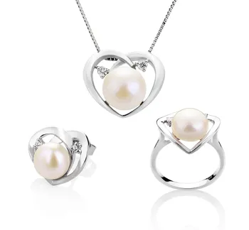 7-10mm di Perle Acqua Dolce Parure en Katie Cuore Bianco