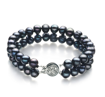 6-7mm A Quality di Perle Acqua Dolce Bracciale in Lavinia Nero