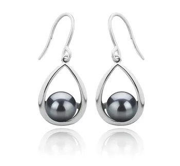7-8mm di Perle Acqua Dolce Orecchini en Marcia Nero