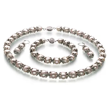8-9mm di Perle Acqua Dolce Parure en Maria Antonietta Bianco