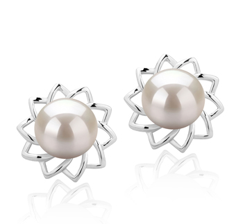 7-8mm di Perle Acqua Dolce Orecchini en Morgan Bianco
