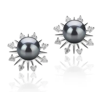 7-8mm di Perle Acqua Dolce Orecchini en Natasha Nero