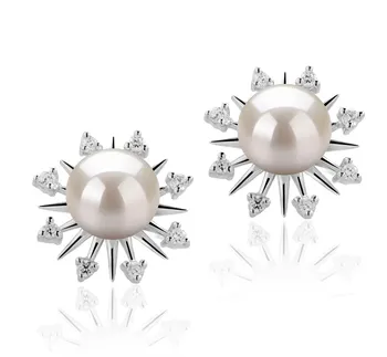 7-8mm di Perle Acqua Dolce Orecchini en Natasha Bianco