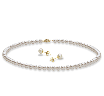 5-6mm AAA Quality di Perle Acqua Dolce Parure in Collana e orecchini Bianco