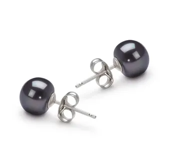 7-8mm di Perle Acqua Dolce Orecchini en Nero