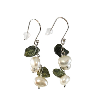 5.5-8.5mm A Quality di Perle Acqua Dolce Orecchini in Raccolte a mano d'acqua dolce coltivate perle &amp; verde Jasper penzolare orecchini argento Bianco