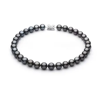 Collana Di Perle Nere Tahitiane Naturali 9-10 Mm, Lunghezza 14-36 Pollici, Argento Placcato - Foto 3