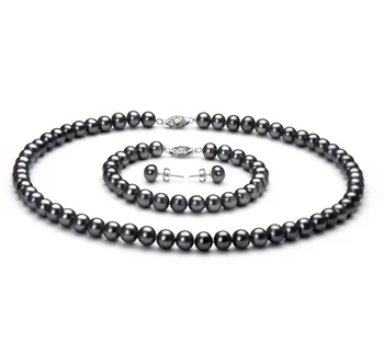 6-7mm di Perle Acqua Dolce Parure en Nero