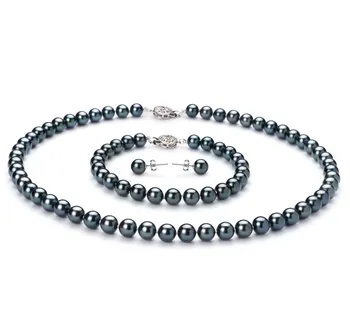 6.5-7mm Akoya Giapponese Parure en Nero