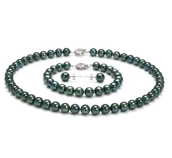 7.5-8mm Akoya Giapponese Parure en Nero