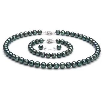 7-7.5mm Akoya Giapponese Parure en Nero
