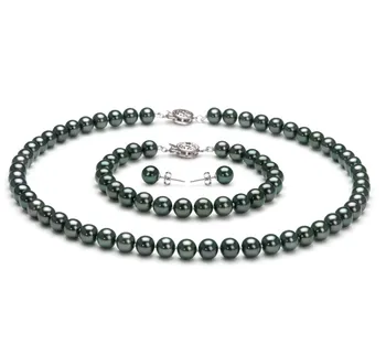 6.5-7mm Akoya Giapponese Parure en Nero