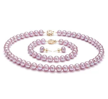 7.5-8mm di Perle Acqua Dolce Parure en Lavanda