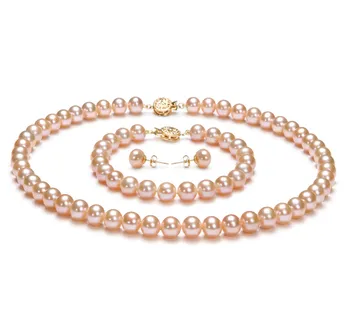 7-8mm di Perle Acqua Dolce Parure en Rosa