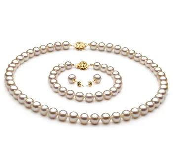 7-8mm di Perle Acqua Dolce Parure en Bianco