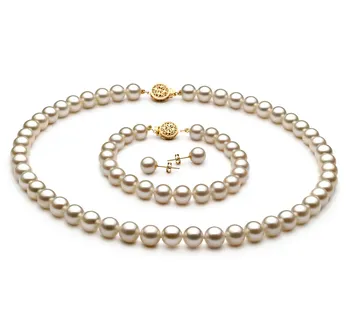 7-8mm di Perle Acqua Dolce Parure en Bianco