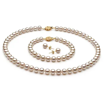 6-7mm di Perle Acqua Dolce Parure en Bianco