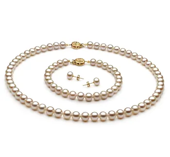 6-7mm di Perle Acqua Dolce Parure en Bianco