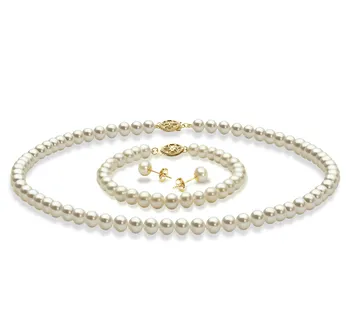 5-6mm di Perle Acqua Dolce Parure en Bianco