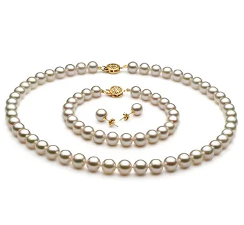 7.5-8mm Akoya Giapponese Parure en Bianco